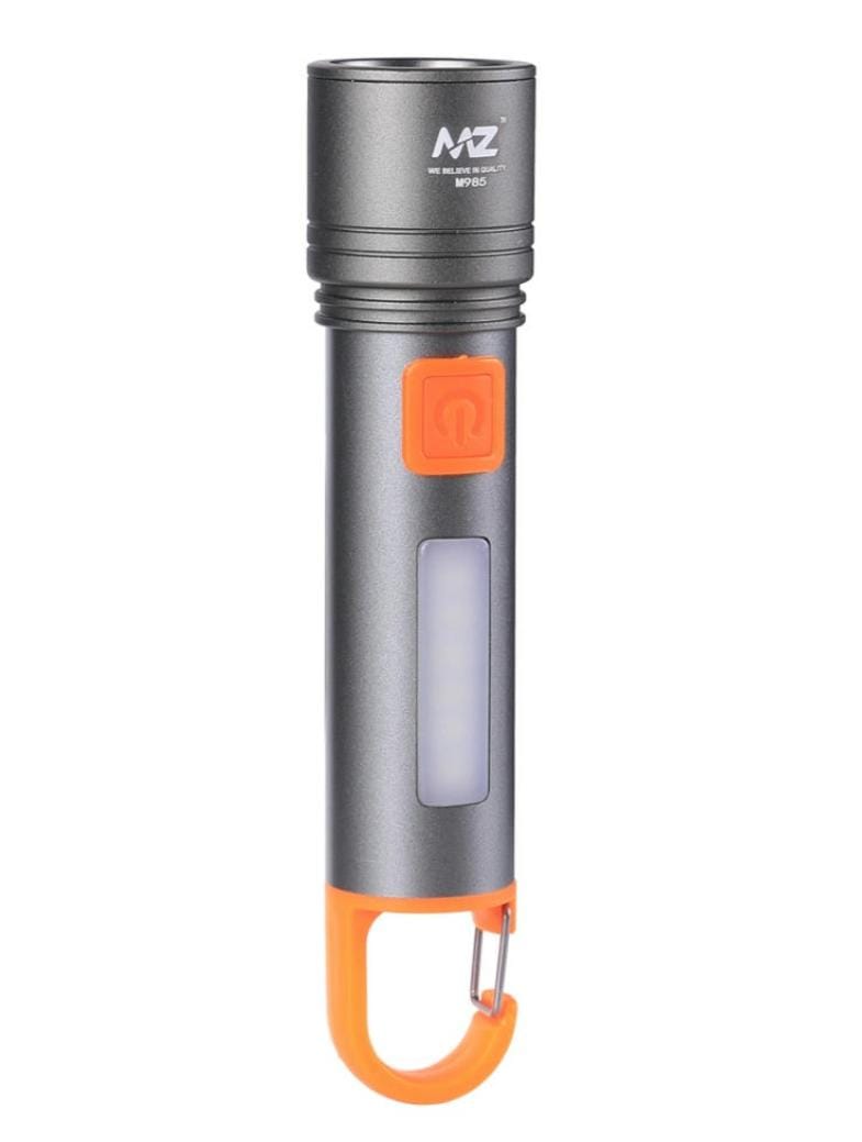 M985 (RECHARGEABLE LED METAL TORCH) Zoomable with 4 Modes 50W Flashlight + 36W COB light