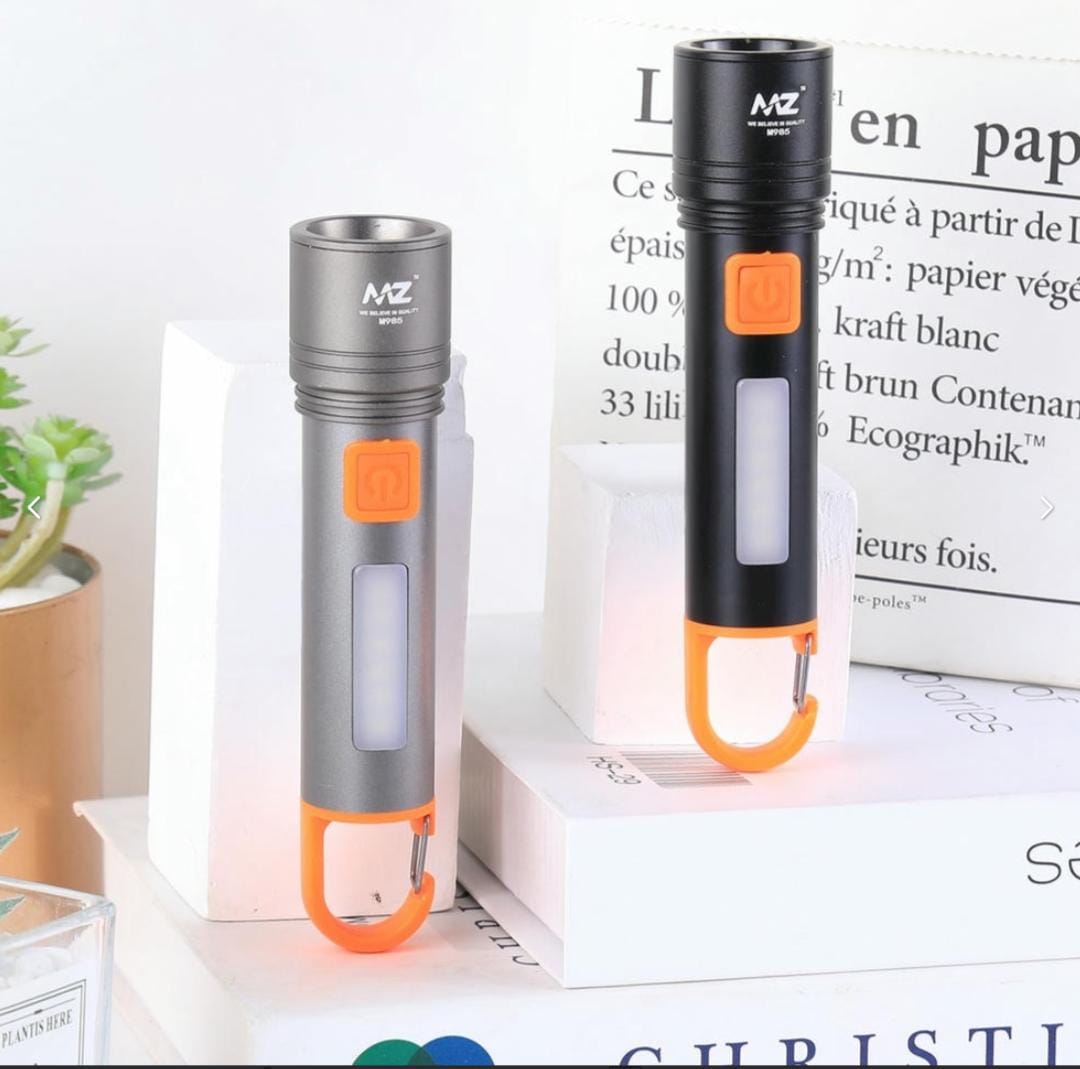 M985 (RECHARGEABLE LED METAL TORCH) Zoomable with 4 Modes 50W Flashlight + 36W COB light