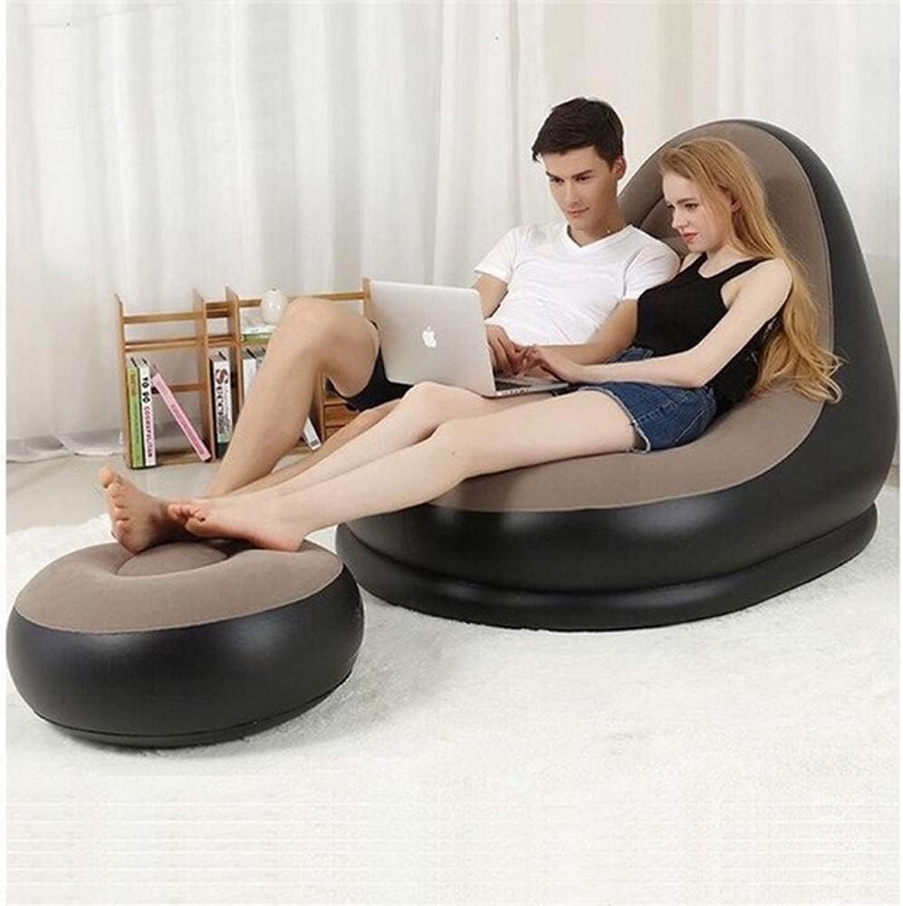 Inflatable Lounge Chair for Adults, Foldable Air Couch Sofa with Push Pump, Inflatable Lazy Sofa for Gaming Bedroom Indoor Outdoor