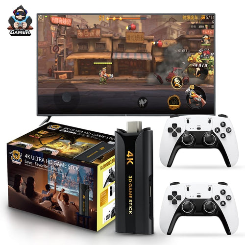 2025 New Wireless Console Retro for TV- 4K Ultra HD Video Gaming Console Retro Game Stick Built-in 30000+ Classic Games Dual-Player Setup, 2.4G Wireless Game Stick