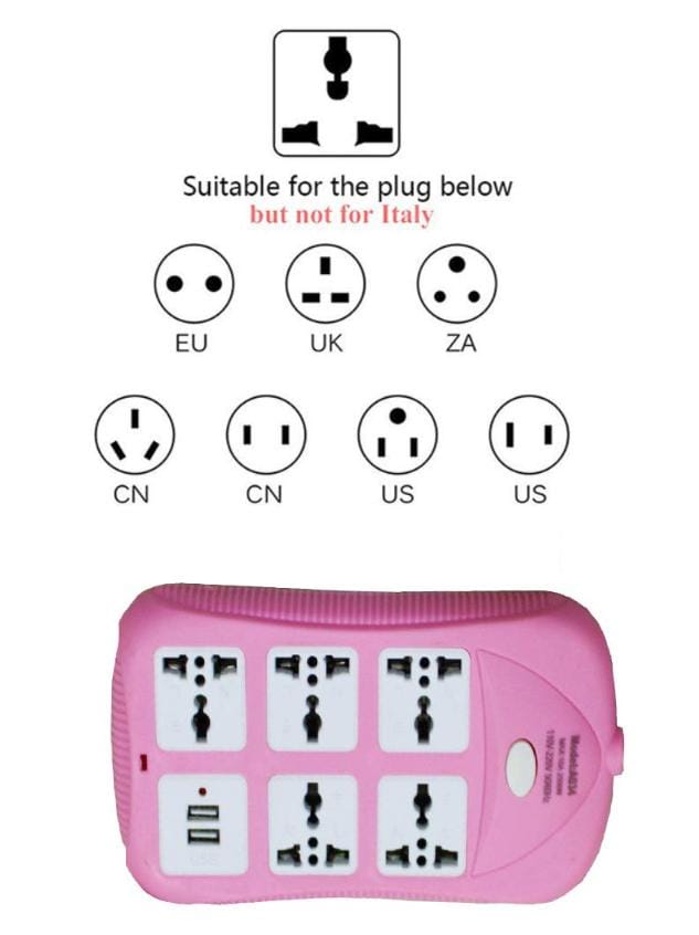 Power Strip Extension Cord with 2 USB Ports and 5 Three Way Outlets Surge Protection Power Strip Universal Power Socket with 2 Meter Wire - Assorted