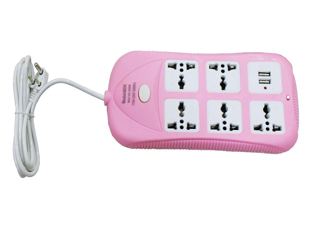 Power Strip Extension Cord with 2 USB Ports and 5 Three Way Outlets Surge Protection Power Strip Universal Power Socket with 2 Meter Wire - Assorted