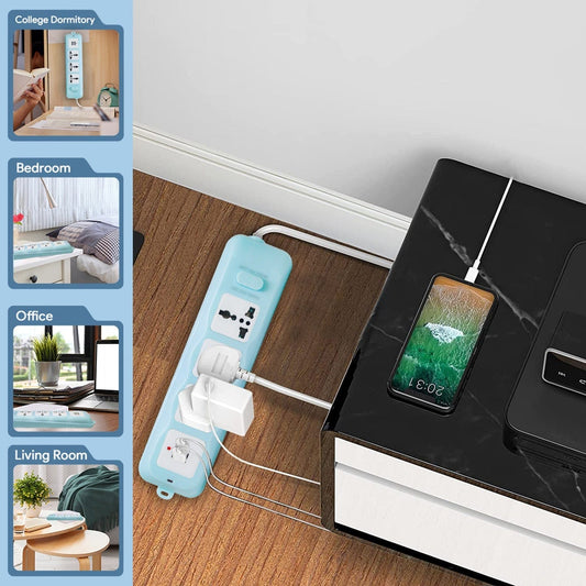 Extension Cord 10A 3Way Board with 2 USB Socket 3 Socket Extension Boards for Multi Use