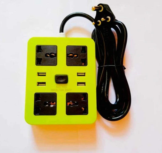 Power Strip Extension Cord with 4 USB Ports and 4 Three Way Outlets Surge Protection Power Strip Universal Power Socket with 1.8 Meter Wire - Assorted Colour