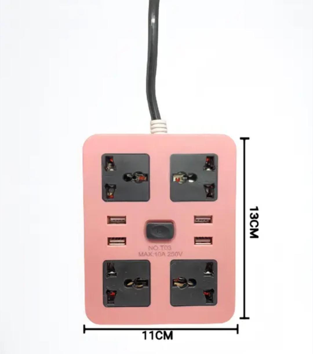 Power Strip Extension Cord with 4 USB Ports and 4 Three Way Outlets Surge Protection Power Strip Universal Power Socket with 1.8 Meter Wire - Assorted Colour