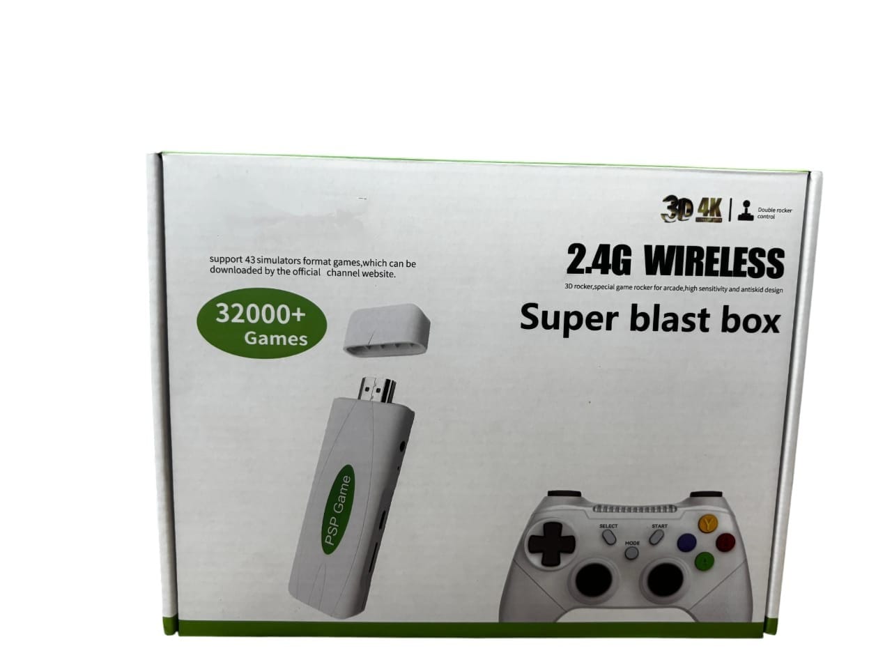 Super Blast Box Retro Game Console | 32,000+ Games | Dual Wireless Controllers | 4K HDMI Plug & Play | 43 Emulators | TV & Projector Compatible