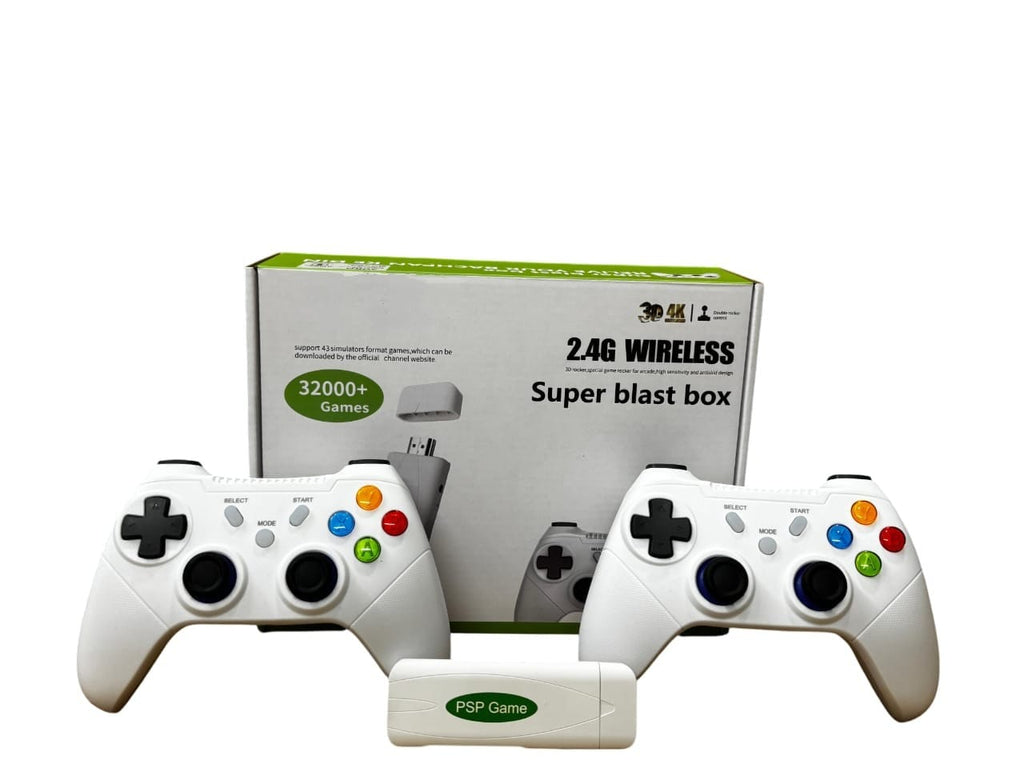 Super Blast Box Retro Game Console | 32,000+ Games | Dual Wireless Controllers | 4K HDMI Plug & Play | 43 Emulators | TV & Projector Compatible