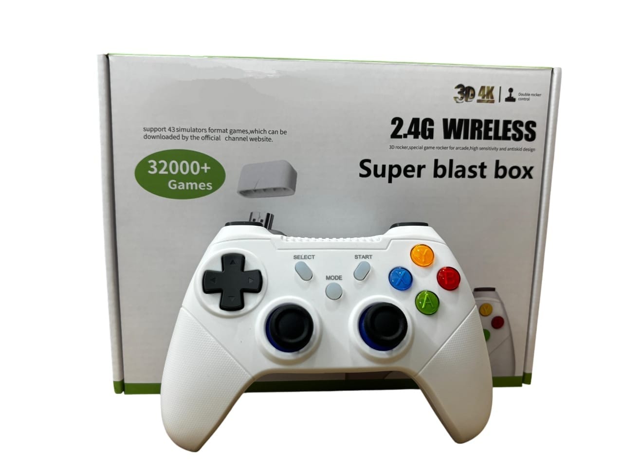 Super Blast Box Retro Game Console | 32,000+ Games | Dual Wireless Controllers | 4K HDMI Plug & Play | 43 Emulators | TV & Projector Compatible