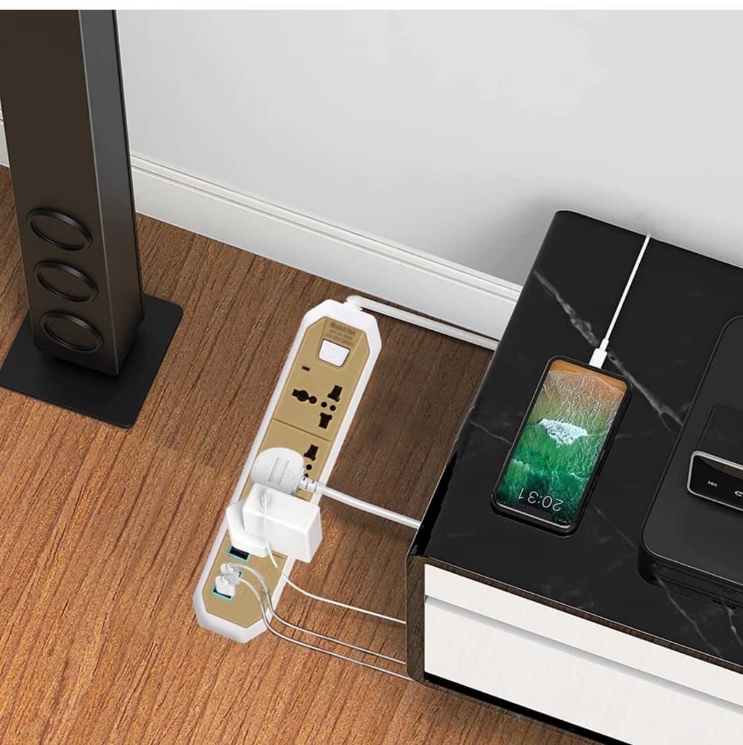 Extension Cord 10A 3Way Board with 3 USB Socket 3 Socket Extension Boards for Multi Use