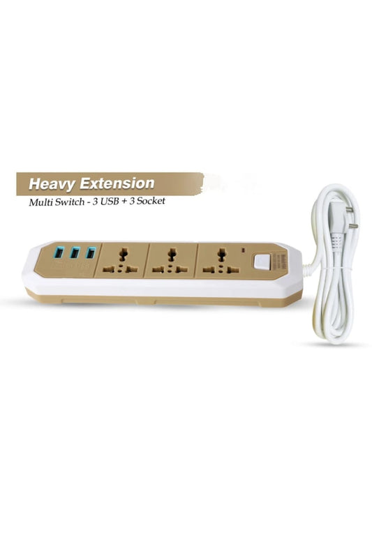 Extension Cord 10A 3Way Board with 3 USB Socket 3 Socket Extension Boards for Multi Use
