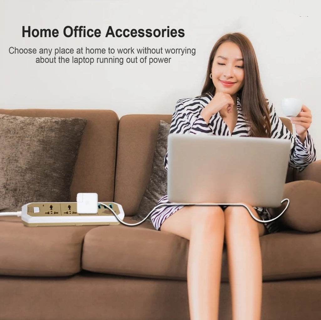 Extension Cord 10A 3Way Board with 3 USB Socket 3 Socket Extension Boards for Multi Use
