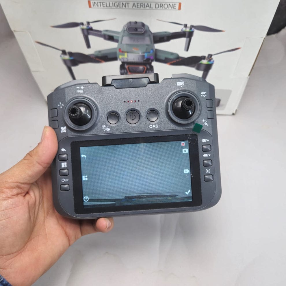 JS39P 4K Dual Camera Drone with 9-Inch Display Remote, 360° Obstacle Avoidance, FPV, VR Mode & 25-Min Flight Time