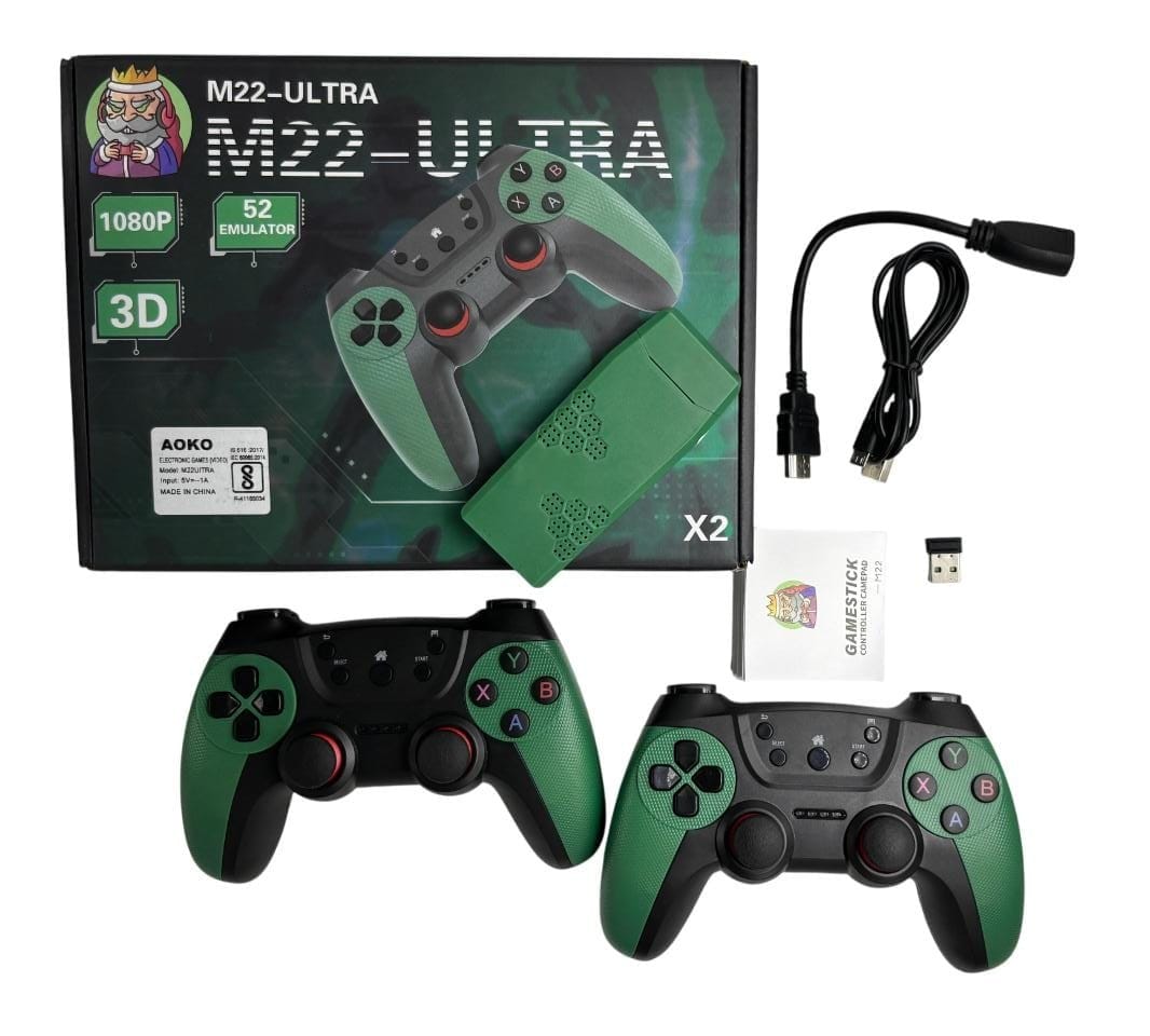 M22 Ultra Retro Game Console - Wireless Controller Gamepad - with 52 Emulators 30,000+ Games, 1080P HD Graphics, 64GB Storage, Video Game TV Stick for All Ages