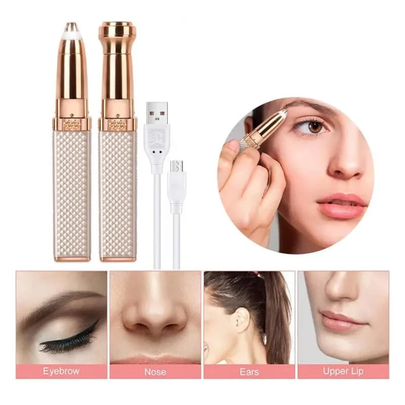 2-in-1 Rechargeable Eyebrow & Facial Hair Remover – Flawless Trimmer for Women | Upper Lip, Nose & Body Precision Tool