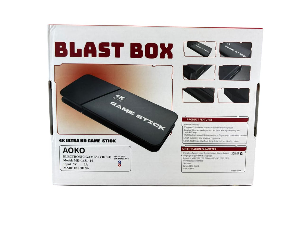 Retro Blast Box |4K Ultra HD |Plug & Play Wireless TV Video Game System | 28,000+ Games | 9 Emulators | Dual-Player Setup | 2.4G Wireless Game Stick
