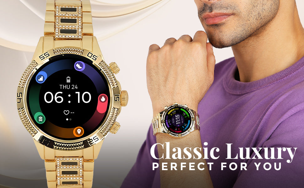 Gen 15 Smartwatch, HD Display Gold Metal Strap & Activity Tracker, Bluetooth Calling, Customizable Watch Faces, Water Resistant Smartwatch for Women & Girls