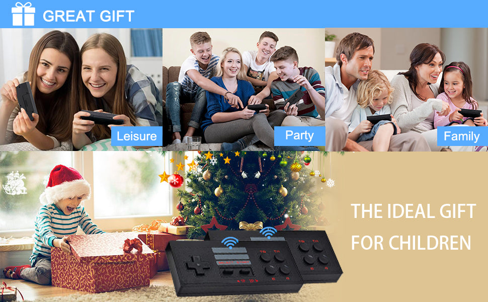 Plug and Play Wireless HD 1080p TV Video Game for Kids (8 Bit Retro Built-in Games) for up to 2 Players HDMI Game Stick Dongle (Multicolor)