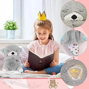 Breathing Teddy Otter Glowing Music for Baby Sensory Sleep Lights Rhythmic Simulation Plush for Babies Kids Soothing Sound and Décor Item Specialy for Valentine Gift (Multicolor)