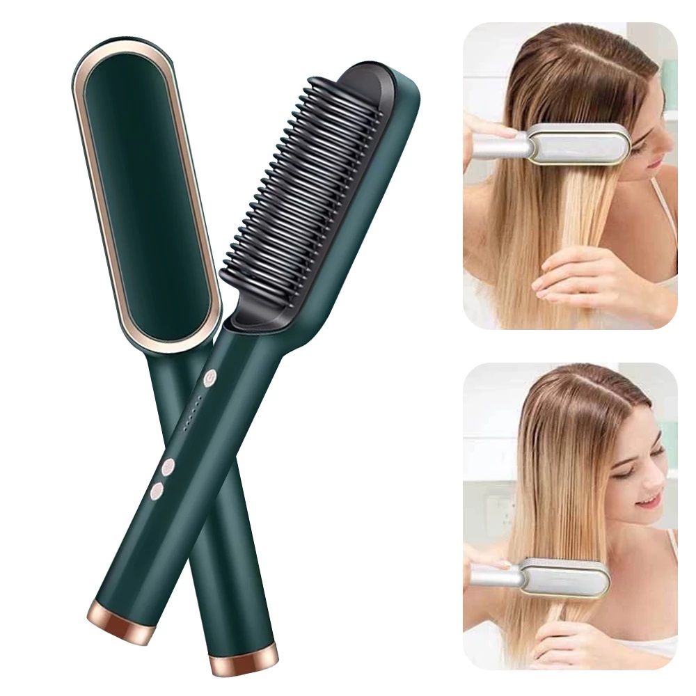 Hair Straightener Brush Iron with Comb – Fast Heating, 5 Temp Settings & Anti-Scald Design for Smooth, Sleek Styling