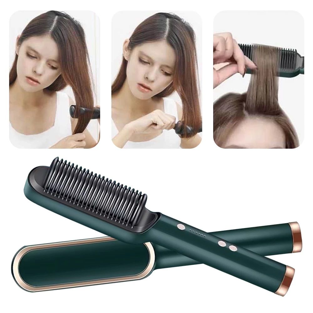 Hair Straightener Brush Iron with Comb – Fast Heating, 5 Temp Settings & Anti-Scald Design for Smooth, Sleek Styling