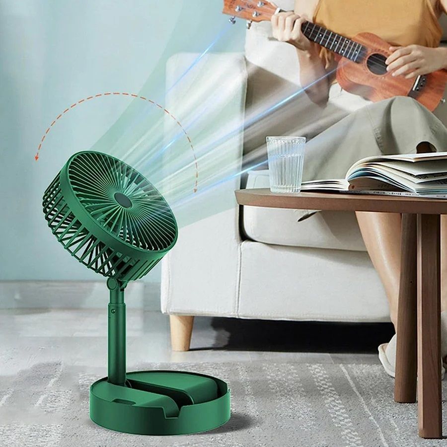 Rechargeable Telescopic Table Fan – Adjustable Height & 3-Speed Folding Fan for Home, Office & Kitchen