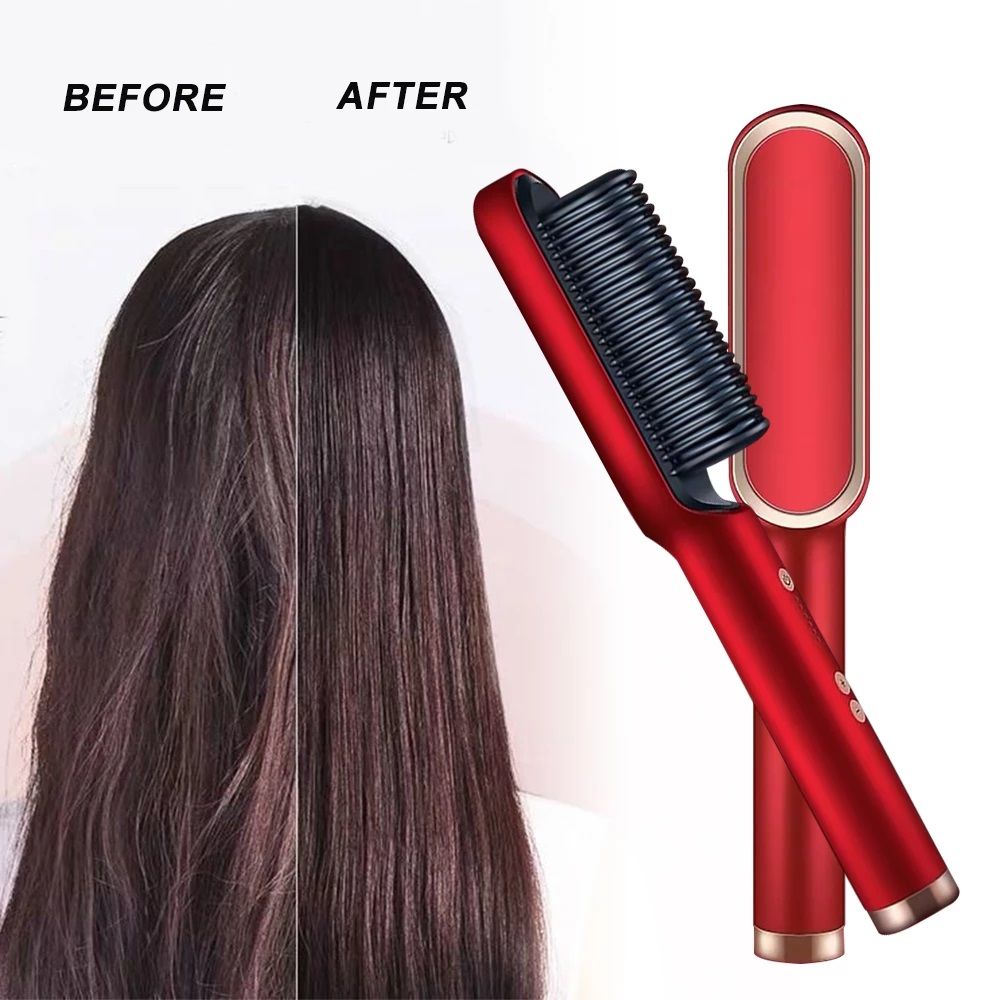 Hair Straightener Brush Iron with Comb – Fast Heating, 5 Temp Settings & Anti-Scald Design for Smooth, Sleek Styling