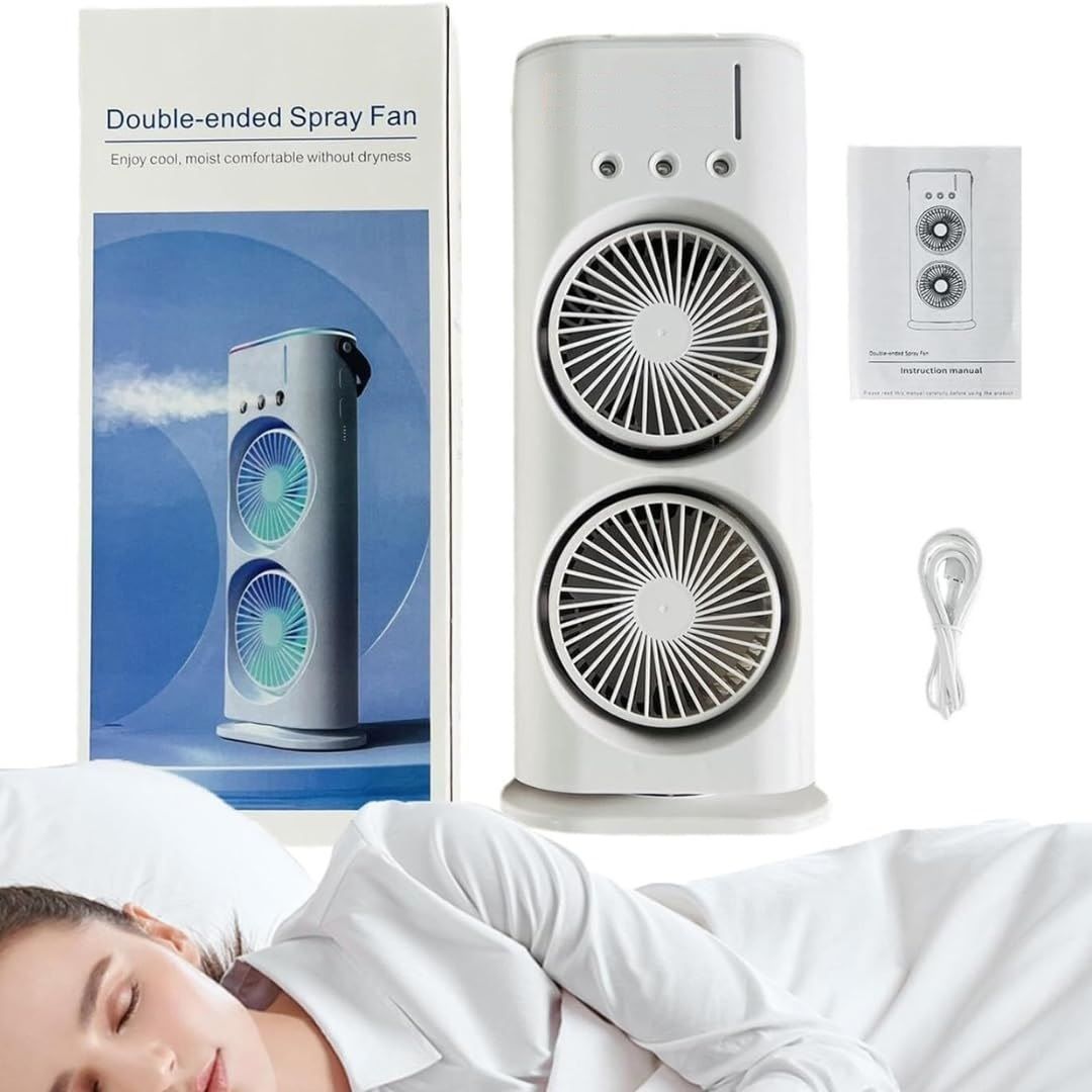 Portable Double-Ended Spray Fan – Cool, Quiet & Energy-Efficient Air Circulator with Water/Ice Chamber