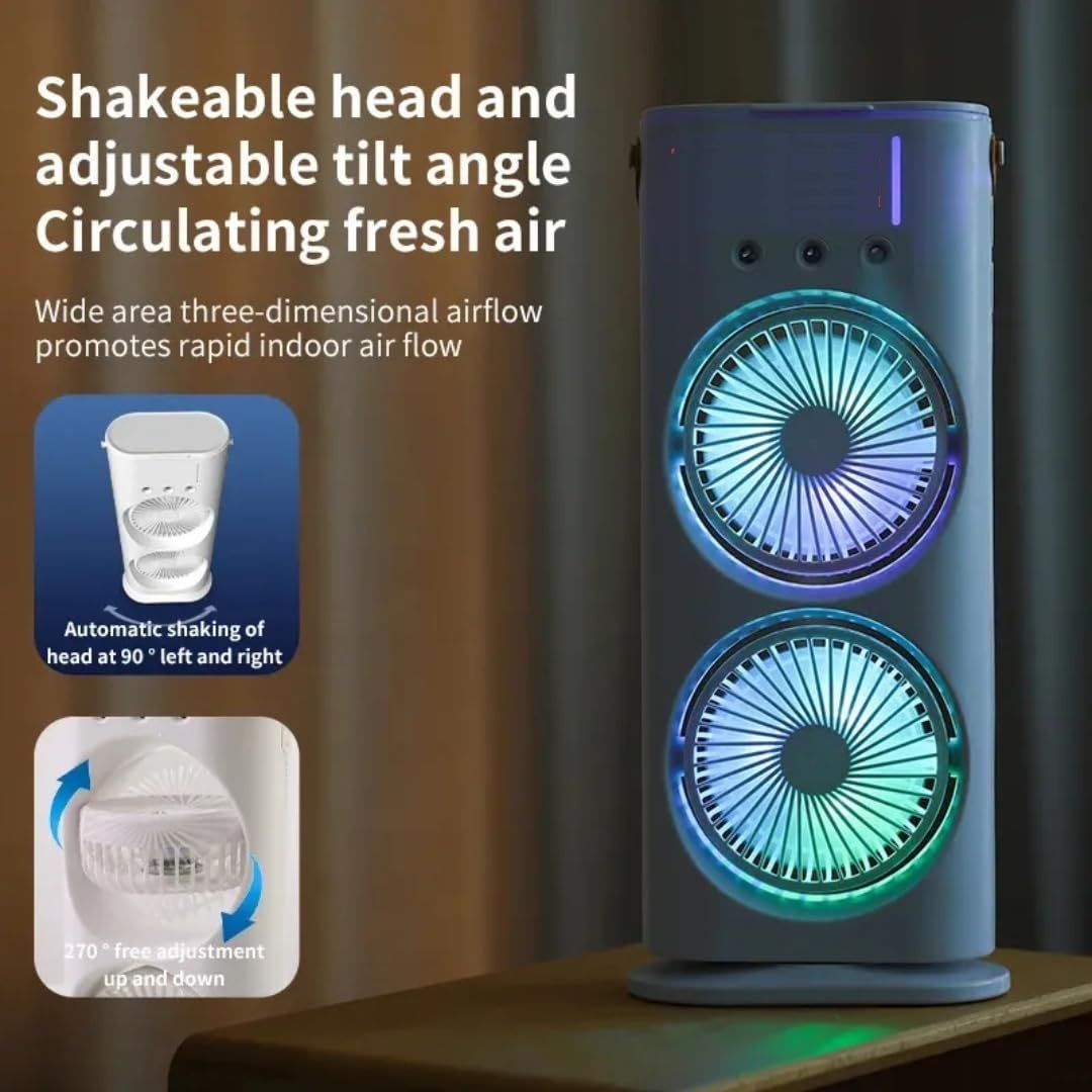 Portable Double-Ended Spray Fan – Cool, Quiet & Energy-Efficient Air Circulator with Water/Ice Chamber