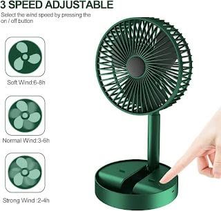 Rechargeable Telescopic Table Fan – Adjustable Height & 3-Speed Folding Fan for Home, Office & Kitchen